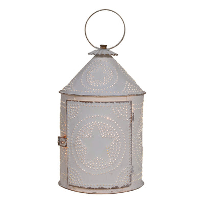 Accent Lighting14-Inch Punched Tin Electric Lantern — Rustic WhiteCategory: Accent LightingCountry StyleSaving Shepherd