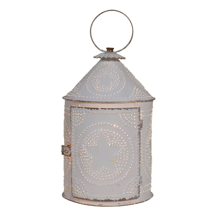 Accent Lighting14-Inch Punched Tin Electric Lantern — Rustic WhiteCategory: Accent LightingCountry StyleSaving Shepherd