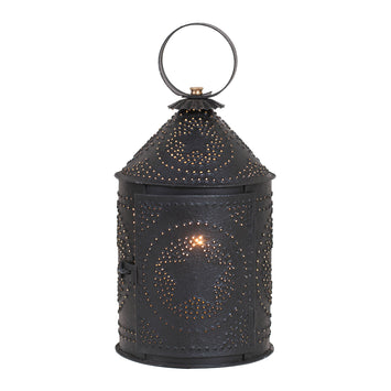 Accent Lighting14-Inch Punched Tin Electric Lantern — Textured BlackCategory: Accent LightingCountry StyleSaving Shepherd