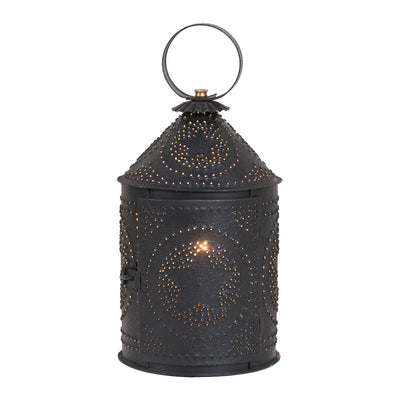 Accent Lighting14-Inch Punched Tin Electric Lantern — Textured BlackCategory: Accent LightingCountry StyleSaving Shepherd