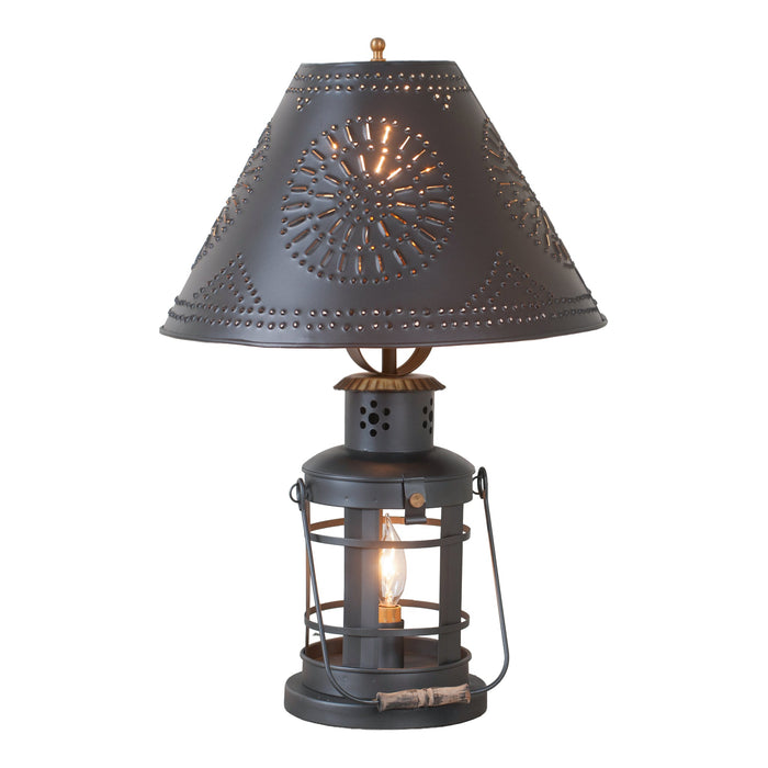 Accent LightingInnkeeper's Table Lamp with Punched Tin Shade — Smokey BlackBase: E12Base: E26Saving Shepherd