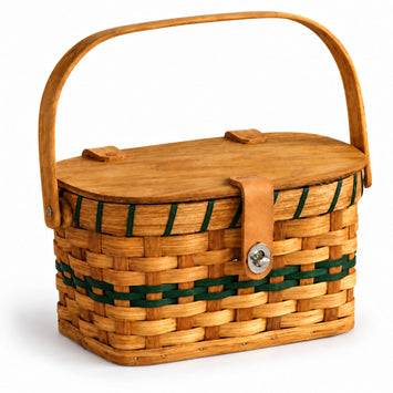 Basket HandbagSmall Woven Purse with Swinging Wooden Handle | Amish HandwovenAmerican-HandcraftedAmish-HandwovenSaving Shepherd