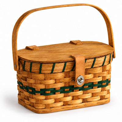 Basket HandbagSmall Woven Purse with Swinging Wooden Handle | Amish HandwovenAmerican-HandcraftedAmish-HandwovenSaving Shepherd