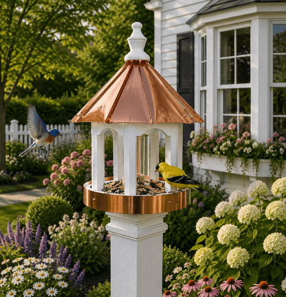 Bird Feeder24” COPPER TOP BIRD FEEDER - Amish Handmade 16” Round Post Mountbirdbird feederSaving Shepherd
