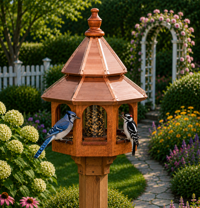 Bird Feeder27” DOUBLE TIER COPPER TOP BIRD FEEDER - Large Natural Cedar Seed Gazebobirdbird feederSaving Shepherd