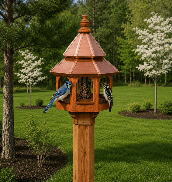 Bird Feeder27” DOUBLE TIER COPPER TOP BIRD FEEDER - Large Natural Cedar Seed Gazebobirdbird feederSaving Shepherd