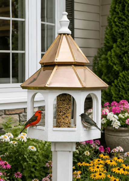 Bird Feeder27” LARGE COPPER TOP BIRD FEEDER - 2 Tier Amish Handmade Post Mount Gazebobirdbird feederSaving Shepherd