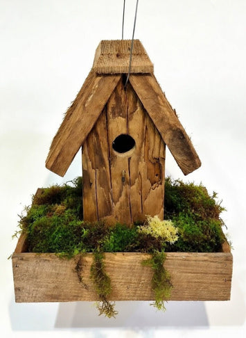 BIRDHOUSE PLANTER - Wrought Iron & Mushroom Wood Bird Condo Plant BasketSaving Shepherd