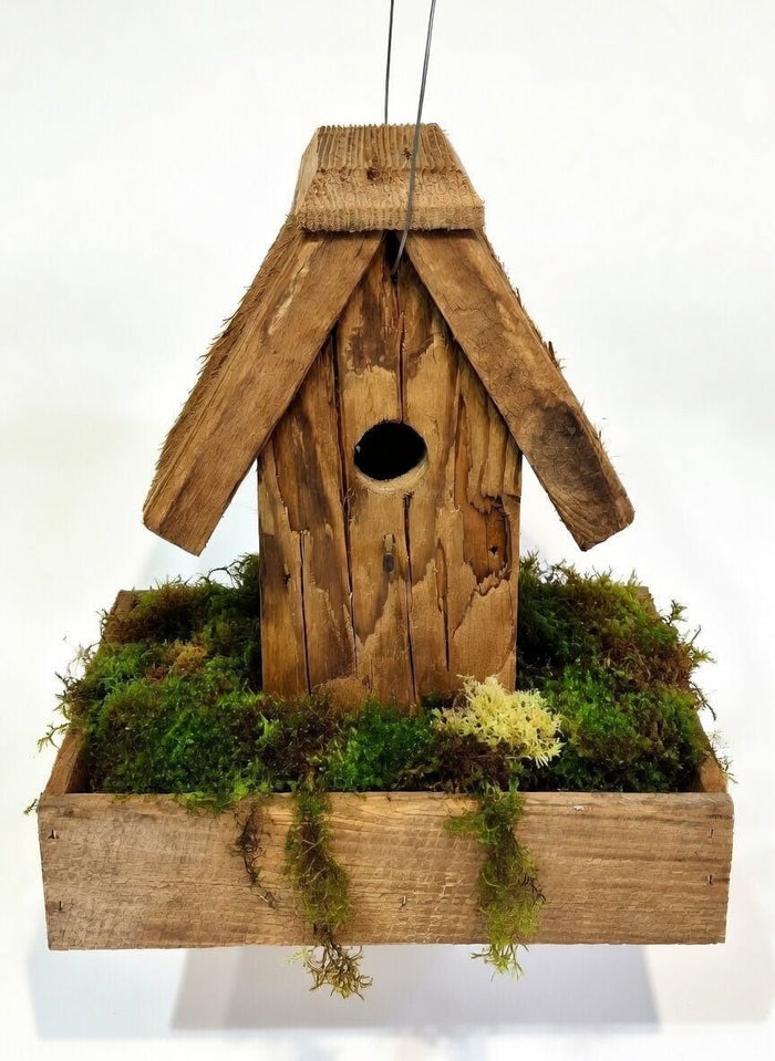 BIRDHOUSE PLANTER - Wrought Iron & Mushroom Wood Bird Condo Plant BasketSaving Shepherd