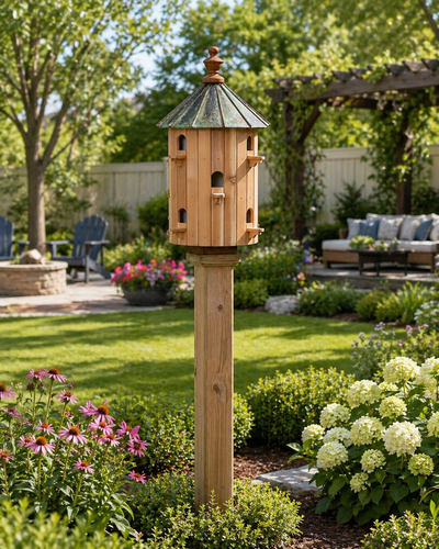 Birdhouse10 ROOM PATINA COPPER TOP BIRDHOUSE - 26" Cedar Bird Condominiumbirdbird houseSaving Shepherd