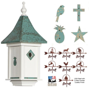 BirdhouseCASTLE BIRDHOUSE - Patina Metal Top with Choice of Decorative Emblem & Weathervanebirdbird houseSaving Shepherd