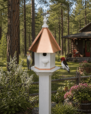 BirdhouseWOODPECKER BIRDHOUSE - Azek Poly Vinyl & Copper Roof Bird Housebirdbird houseSaving Shepherd