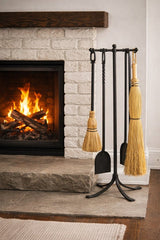 BroomAMISH FIREPLACE BROOM - Black & Natural Corn Straw Hand Brush & HandleAmishbroomSaving Shepherd