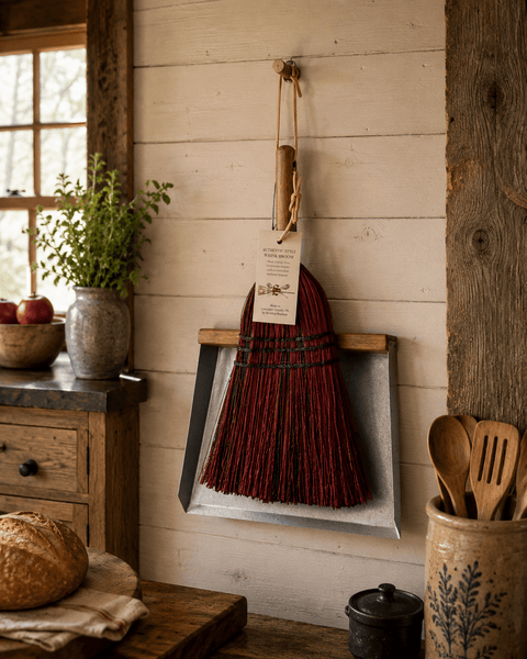 BroomAUTHENTIC DELUXE MULTI - COLORED WHISK BROOM - Amish Corn Straw Hand Brush & HandlebroomSaving Shepherd