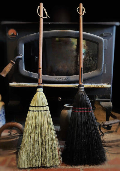 BroomFIREPLACE HEARTH BROOM - Black & Natural Amish Long Handle Handle BrushAmishbroomSaving Shepherd