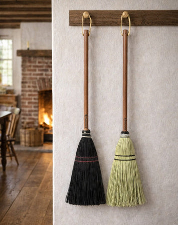BroomFIREPLACE HEARTH BROOM - Black & Natural Amish Long Handle Handle BrushAmishbroomSaving Shepherd
