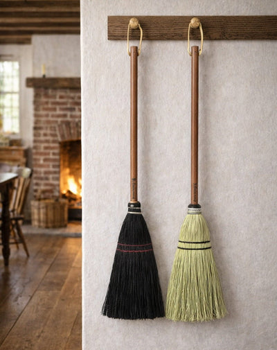 BroomFIREPLACE HEARTH BROOM - Black & Natural Amish Long Handle Handle BrushAmishbroomSaving Shepherd