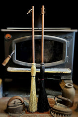 BroomLONG HANDLE FIREPLACE BROOM - Black & Natural Corn Straw Amish Hand BrushAmishbroomSaving Shepherd