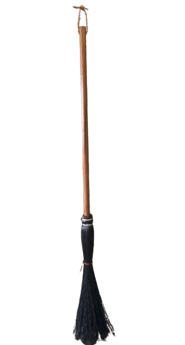BroomLONG HANDLE FIREPLACE BROOM - Black & Natural Corn Straw Amish Hand BrushAmishbroomSaving Shepherd