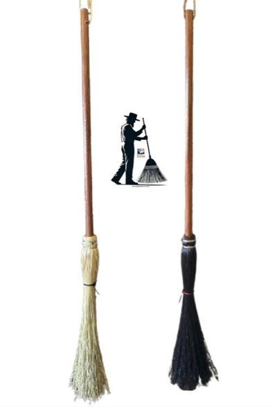 BroomLONG HANDLE FIREPLACE BROOM - Black & Natural Corn Straw Amish Hand BrushAmishbroomSaving Shepherd