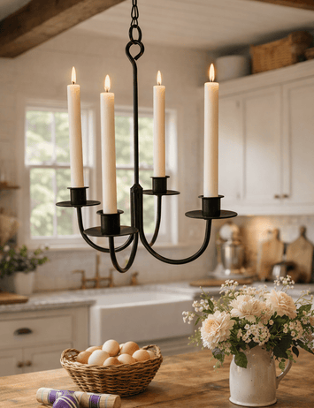 Candle Holders & Accessories4 ARM WROUGHT IRON CANDLE CHANDELIER - Amish Blacksmith Handcrafted Rustic Hanging Taper HolderCandlecandlesSaving Shepherd