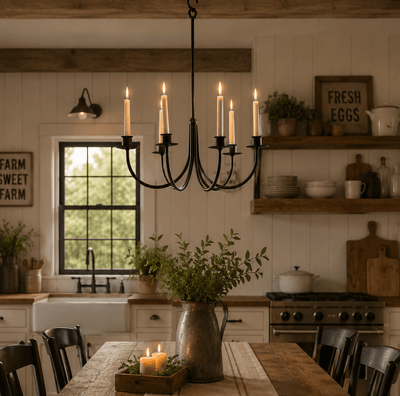 Candle Holders & Accessories6 ARM WROUGHT IRON CANDLE CHANDELIER - Amish Hand Forged Colonial CandelabraCandleceiling lightSaving Shepherd