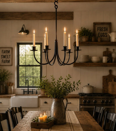 Candle Holders & Accessories6 ARM WROUGHT IRON CANDLE CHANDELIER - Amish Hand Forged Colonial CandelabraCandleceiling lightSaving Shepherd