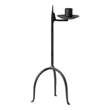 Primitive Single Taper Aged Wrought Iron Candle Holder