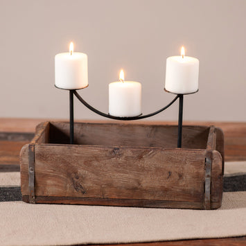 Candle HoldersReclaimed Brick Mold Three-Pillar Holder with Curved Iron ArmsCategory: Candle HoldersImportedSaving Shepherd