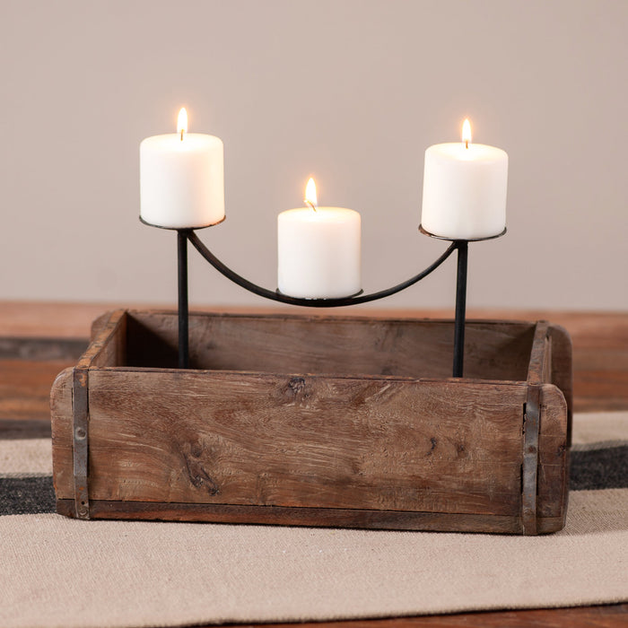 Candle HoldersReclaimed Brick Mold Three-Pillar Holder with Curved Iron ArmsCategory: Candle HoldersImportedSaving Shepherd
