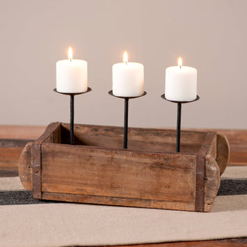 Candle HoldersReclaimed Wooden Brick Mold Three-Pillar Candle HolderCategory: Candle HoldersImportedSaving Shepherd