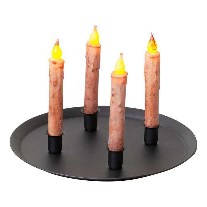 Candle HoldersRustic Four-Taper Candleholder Tray — Matte BlackCategory: Candle HoldersFinish: Matte BlackSaving Shepherd