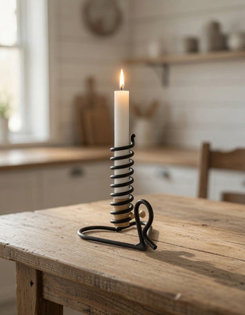 Canlde HolderAMISH COURTING CANDLE - Wrought Iron Taper Holder Primitive Handmade Timer USAaccentAmish BlacksmithSaving Shepherd