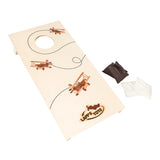 Child-size wooden cornhole game board in Airplanes design
