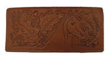 Horse head embossed leather wallet on white background