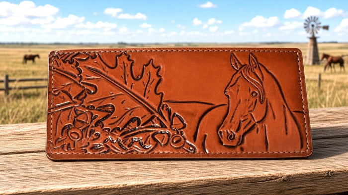 Horse head embossed wallet in Western setting
