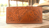 Horse and oak leaf embossed wallet in Western setting