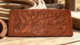 Oak and acorn embossed wallet in Western setting