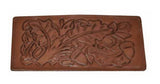 Oak and acorn embossed leather wallet on white background