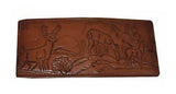 Three deer embossed leather wallet on white background