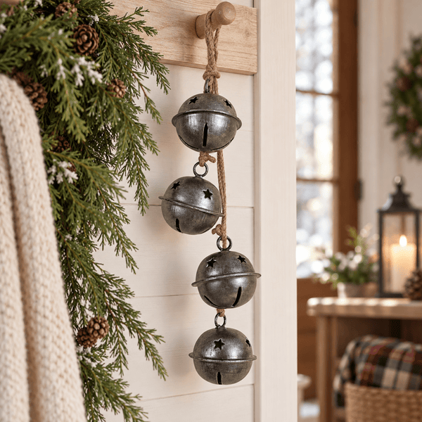 Christmas Decor15-Inch Antique Silver Jingle Bell Cluster — 4 BellsAntique Silver FinishCategory: Christmas DecorSaving Shepherd