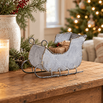 Christmas Sleigh Decor7-Inch Rustic White-Wash Tin Christmas SleighCategory: Christmas Sleigh DecorChristmasSaving Shepherd