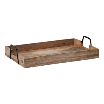 Decorative TraysRustic Rectangular Wooden Tray with Iron HandlesCategory: Decorative TraysFinish: Natural StainSaving Shepherd