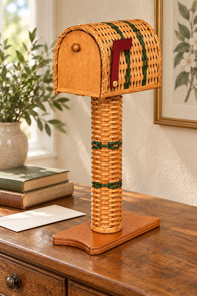 Decorative Woven FigurineDecorative Wood-Splint Mailbox on Pedestal | Amish MadeAmerican-HandcraftedAmish-HandwovenSaving Shepherd