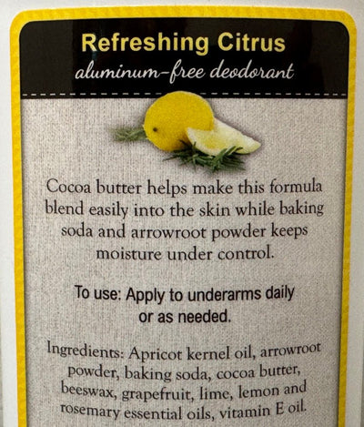 DeodorantCITRUS ALUMINUM FREE DEODORANT - Blend of Lime Grapefruit Lemon & Rosemarydeodorantgeneral healthSaving Shepherd