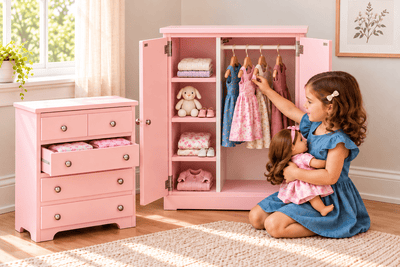Doll FurnitureAmish Handcrafted Wooden Doll Wardrobe - Clothing Storage for 18-Inch DollsAmerican GirlAmishSaving Shepherd