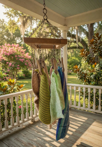 Drying RackHanging Clothes Pin Rack with 8 Clips – All Weather Poly Laundry Herb Drying & Kitchen OrganizerSaving Shepherd