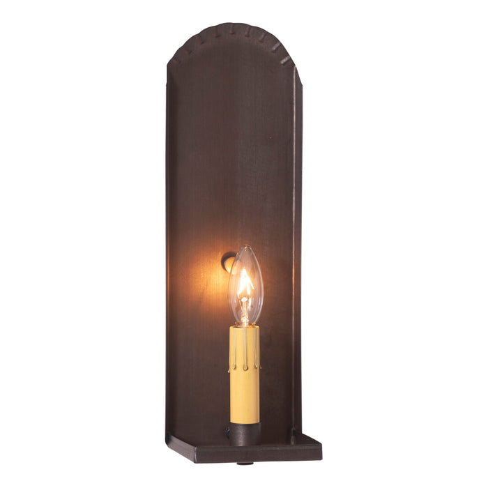 Electric Wall SconcesGeorgetown Hardwired Tin Wall Sconce in Kettle BlackCategory: Electric Wall SconcesFinish: Kettle BlackSaving Shepherd