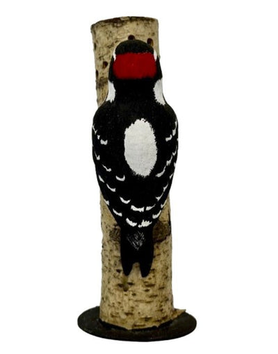 Folk ArtDOWNY WOODPECKER on NATURAL BIRCH TRUNK BASE – Hand Carved Bird PA Dutch Folk ArtartbirdSaving Shepherd