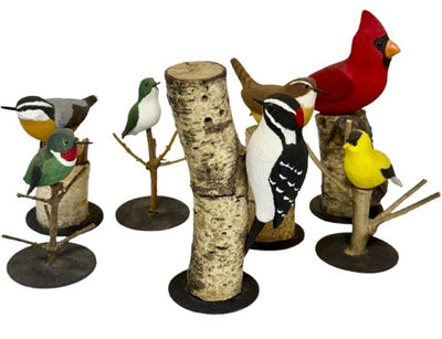 Folk ArtDOWNY WOODPECKER on NATURAL BIRCH TRUNK BASE – Hand Carved Bird PA Dutch Folk ArtartbirdSaving Shepherd